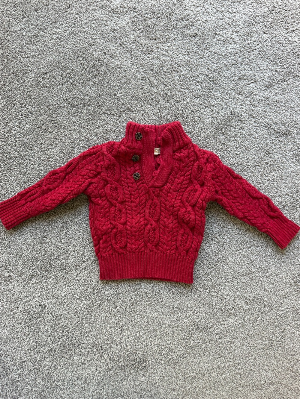Red Cable-Knit Button-Neck Kids Sweater